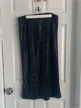 NWOT Ann Mashburn Pull-On MIDI Skirt in Navy Sequin Size Medium